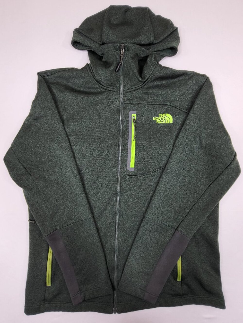 The North Face Mens Large Green Heather Fleece Full Zip Hooded Jacket CUF9